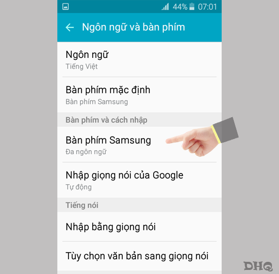 Chọn bàn phím Samsung
